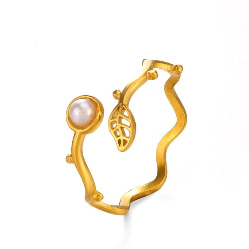 Vinger Ring in edelstaal, 304 roestvrij staal, met Plastic Pearl, mode sieraden & voor vrouw, gouden, Verkocht door PC