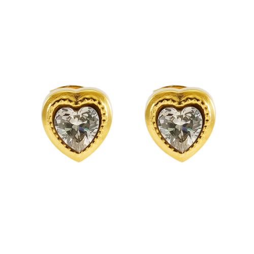 Stainless Steel Stud Earrings 304 Stainless Steel Heart fashion jewelry & for woman & with rhinestone 10mm Sold By Pair