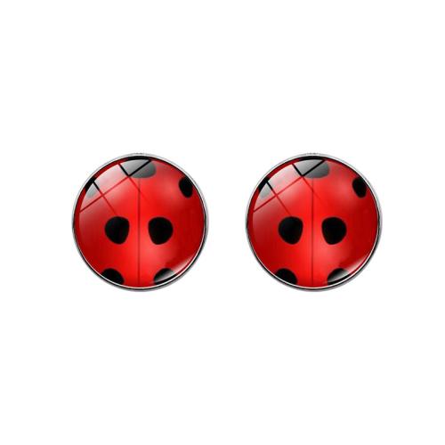 Pendientes de Perno de Aleación de Zinc, Mariquita, chapado, Joyería & esmalte, Rojo, libre de níquel, plomo & cadmio, 16x16mm, Vendido por Par