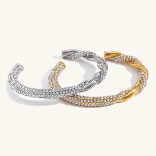 Stainless Steel Bangle 304 Stainless Steel plated fashion jewelry & for woman & with rhinestone Sold By PC