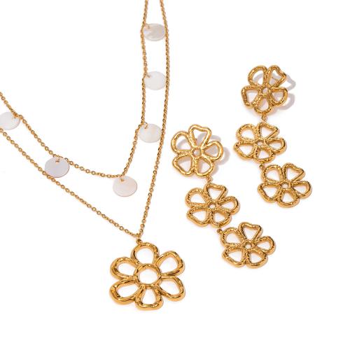 Fashion Stainless Steel Jewelry Sets 304 Stainless Steel Flower 18K gold plated & for woman & hollow Sold By PC