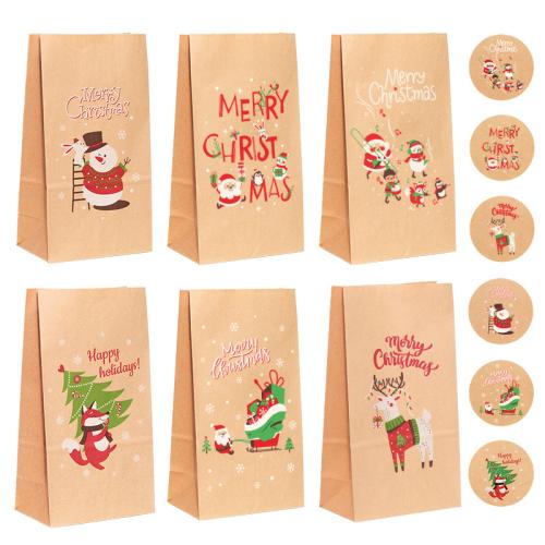 Kraft Christmas Gift Bag, Afdrukken, Kerstontwerp & verschillende stijlen voor de keuze, 24pC's/Bag, Verkocht door Bag