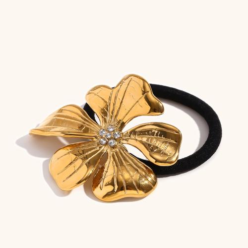 Ponytail Holder 304 Stainless Steel with Rubber Band Flower plated for woman & with rhinestone Sold By PC