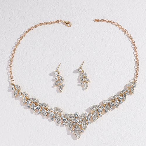 Zinklegering Sieraden Sets, Stud Oorbel & ketting spinnen weefgetouw gereedschap, Zinc Alloy, plated, 2 stuks & voor vrouw & met strass, meer kleuren voor de keuze, Verkocht door Stel