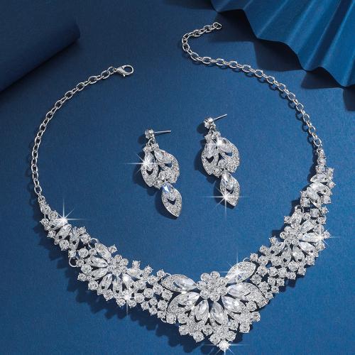 Zinc Alloy Jewelry Sets Stud Earring & necklace spinning loom tool plated 2 pieces & for woman & with rhinestone Sold By Set