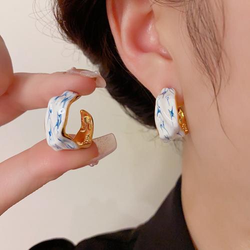 Brass Stud Earring real gold plated for woman & enamel gold Sold By Pair