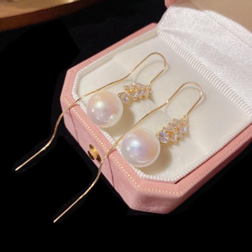 Cubic Zirconia Micro Pave Brass Earring with Plastic Pearl real gold plated micro pave cubic zirconia & for woman gold Sold By Pair