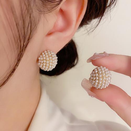 Brass Stud Earring with Plastic Pearl real gold plated for woman gold Sold By Pair