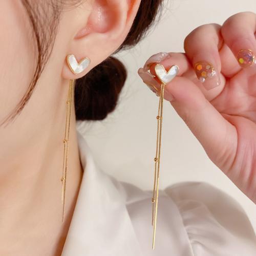 Brass Drop Earring with Shell Heart real gold plated for woman gold Sold By Pair