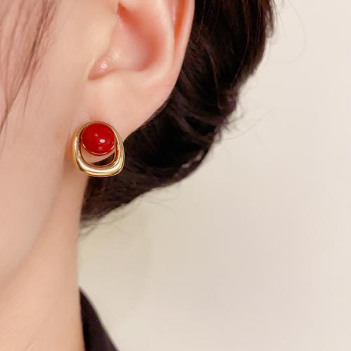 Brass Stud Earring with Plastic Pearl real gold plated for woman gold Sold By Pair