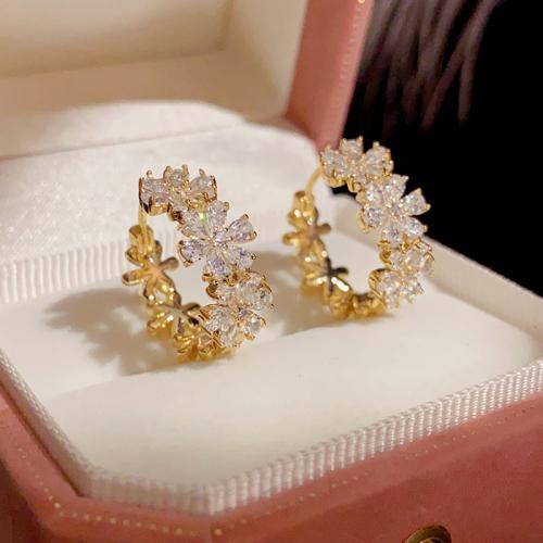 Cubic Zirconia Micro Pave Brass Earring real gold plated micro pave cubic zirconia & for woman gold Sold By Pair