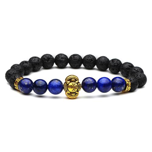 Lapis Lazuli Bracelet with Lava & Zinc Alloy Elephant vintage & Unisex Length Approx 7.3 Inch Sold By PC