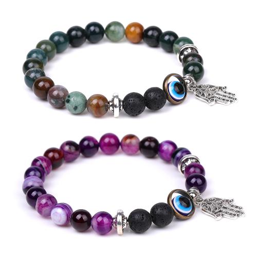 Gemstone Bracelet, le Roisín & Sinc Alloy, Hamsa, snasta, ábhair éagsúla do rogha & unisex, Fad Thart 7.4 Inse, Díolta De réir PC