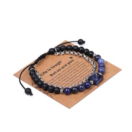 Gemstone Bracelet, le Corda terylene & 304 Cruach dhosmálta, Pyramidal, lámhdhéanta, ábhair éagsúla do rogha & unisex, Fad Thart 6.7-10.2 Inse, Díolta De réir PC