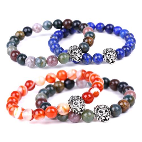 Gemstone Bracelet with Zinc Alloy Lion & Unisex Length Approx 7.3 Inch Sold By PC