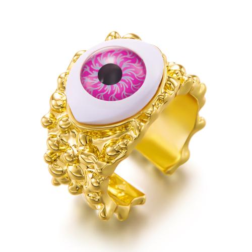 Zinc Alloy Cuff Finger Ring with Resin Evil Eye gold color plated adjustable & for woman US Ring Sold By PC