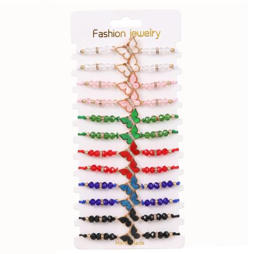 Crystal Bracelet Set with Acetate & Polyester Cord & Zinc Alloy Butterfly handmade for woman & with rhinestone multi-colored Length Approx 7-9 Inch Sold By Set