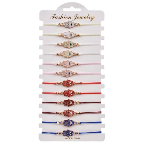 aleación de zinc Pulsera, con cordón poliéster, Hamsa, chapado, ajustable & para mujer & esmalte, multicolor, longitud aproximado 7-9 Inch, Vendido por Set