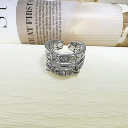 Messing fingerring, mode smykker & Unisex & med rhinestone, flere farver til valg, Inner diameter 17mm, Solgt af PC