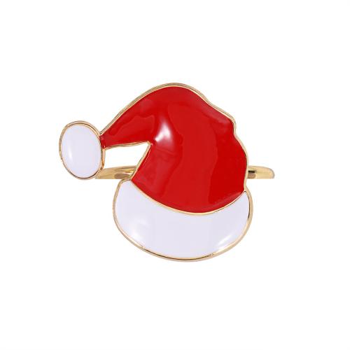 aleación de zinc Servilletero, Sombrero de Navidad, chapado en color dorado, Diseño de Navidad & esmalte, libre de níquel, plomo & cadmio, 41x38mm, Vendido por UD