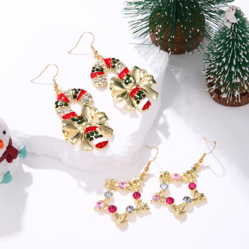 Pendientes de Navidad, aleación de zinc, chapado en color dorado, Diferente forma para la elección & Diseño de Navidad & para mujer & esmalte & con diamantes de imitación, más colores para la opción, libre de níquel, plomo & cadmio, Vendido por Par