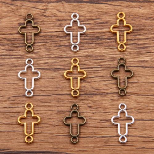 Cross Zink legering Stik, Zinc Alloy, Kryds, forgyldt, du kan DIY & 1/1 løkke & hule, flere farver til valg, nikkel, bly & cadmium fri, 10x19mm, Hole:Ca. 1mm, Ca. 100pc'er/Bag, Solgt af Bag