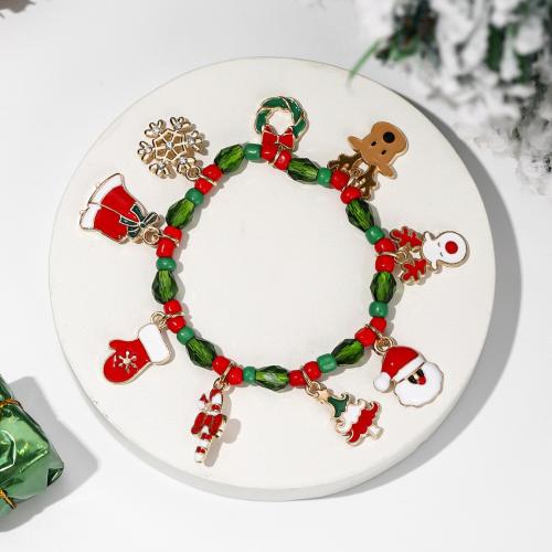 Christmas Holiday Bracelet Zinc Alloy with Crystal gold color plated Christmas Design & fashion jewelry & for woman & enamel nickel lead & cadmium free Inner Approx 50mm Length Approx 18 cm Sold By PC