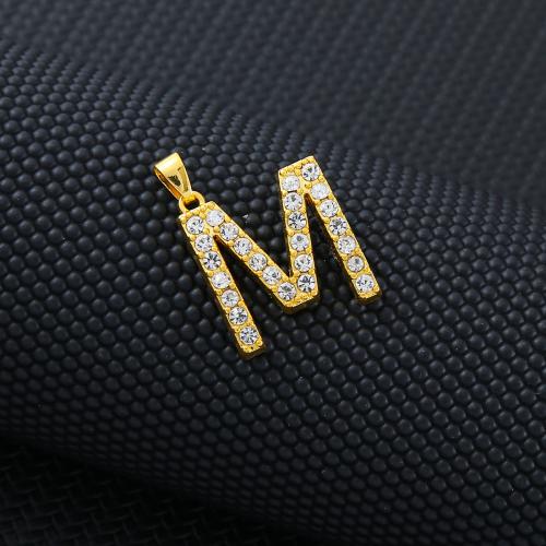 Zinc Alloy Alphabet and number Pendants Letter M plated DIY & with rhinestone nickel lead & cadmium free Sold By PC