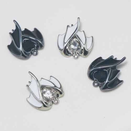 Zinc Alloy Enamel Pendants Wing Shape silver color plated DIY & with rhinestone nickel lead & cadmium free Sold By PC