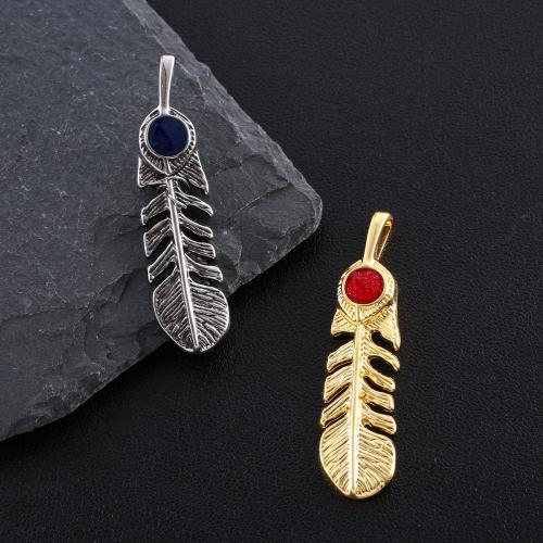 Cink ötvözet Feather Medálok, Tollazat, galvanizált, DIY & zománc, több színt a választás, nikkel, ólom és kadmium mentes, 12x48mm, Által értékesített PC