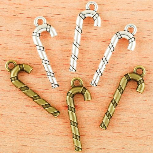 Zinklegering Kerst Hangers, Zinc Alloy, Kerst Candy Cane, plated, DIY, meer kleuren voor de keuze, 27x9mm, 100pC's/Bag, Verkocht door Bag