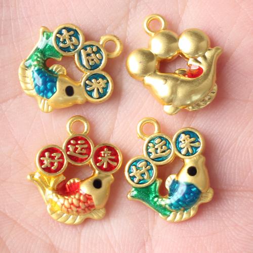 Zinc Alloy Enamel Pendants Fish gold color plated DIY nickel lead & cadmium free Sold By Bag