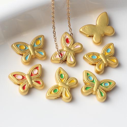 Zinc Alloy Animal Beads Butterfly gold color plated DIY & enamel nickel lead & cadmium free Sold By Bag