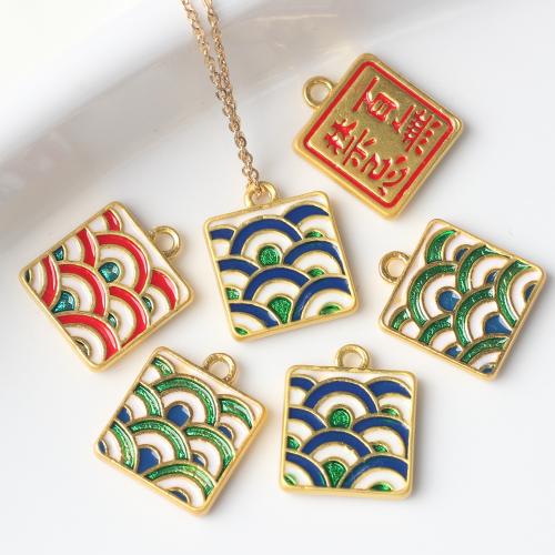 Zinc Alloy Enamel Pendants Square gold color plated DIY nickel lead & cadmium free Sold By Bag