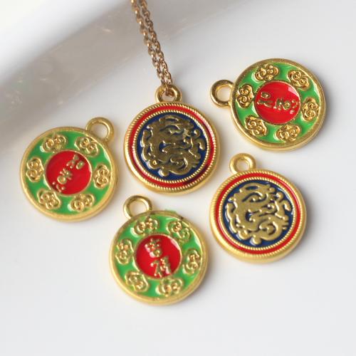 Zinc Alloy Enamel Pendants Round gold color plated DIY nickel lead & cadmium free Sold By Bag