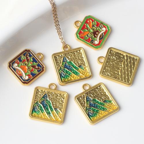 Zinc Alloy Enamel Pendants Square gold color plated DIY nickel lead & cadmium free Sold By Bag