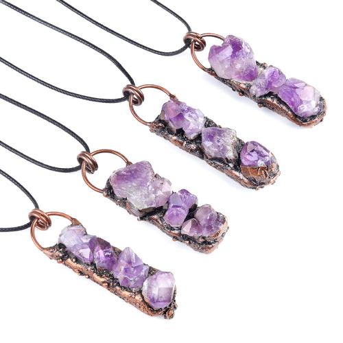 Quartz Necklace Amethyst with Wax Cord & Iron fashion jewelry purple Sold By PC