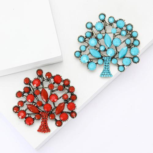 Zinc Alloy Brooches Tree plated fashion jewelry & with rhinestone nickel lead & cadmium free Sold By PC