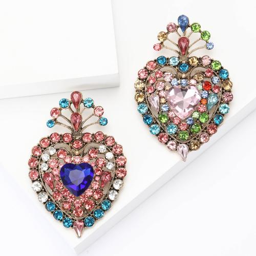 Zinc Alloy Brocher, Heart, forgyldt, mode smykker & med rhinestone, flere farver til valg, nikkel, bly & cadmium fri, 53x78mm, Solgt af PC