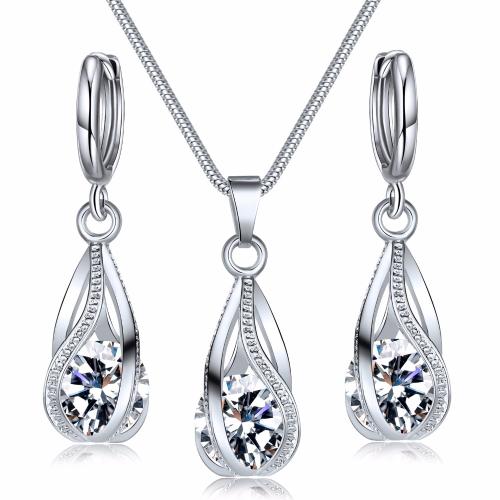 Cubic Zirconia Micro effenen koperen sieraden Sets, oorbel & halsketting, Messing, met Cubic Zirconia, 2 stuks & mode sieraden & voor vrouw, meer kleuren voor de keuze, Verkocht door Stel