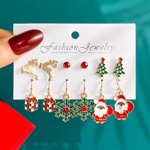 Pendientes de Navidad, aleación de zinc, 6 piezas & Diseño de Navidad & para mujer & esmalte, Vendido por Set