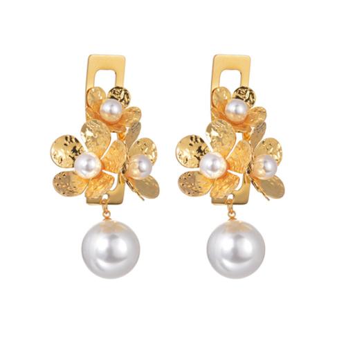 Titanium Steel  Earring with Plastic Pearl plated for woman gold Sold By Pair