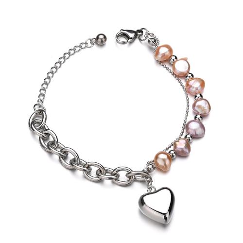 Bracciale gioielli in acciaio inossidabile, 304 acciaio inox, with perla in plastica, placcato, per la donna, color platino, Lunghezza Appross. 22 cm, Venduto da PC