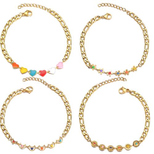 Stainless Steel Jewelry Bracelet 304 Stainless Steel plated & for woman & enamel gold Sold By PC