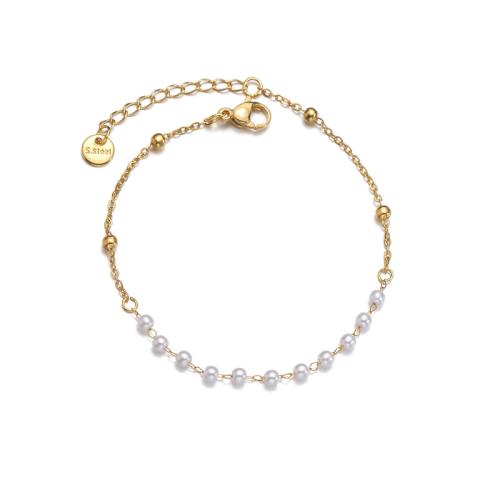 Titanium Steel Bracelet & Bangle with Plastic Pearl plated for woman gold Sold By PC