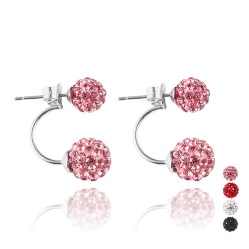 Boucle d'oreille de gaujon en acier inoxydable, Acier inoxydable 304, pour femme & avec strass, plus de couleurs à choisir, Big bead 8mm,small bead 6mm, Vendu par paire