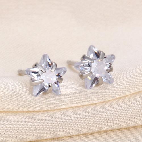 Stainless Steel Stud Earrings 304 Stainless Steel & micro pave cubic zirconia & for woman platinum color Sold By Pair