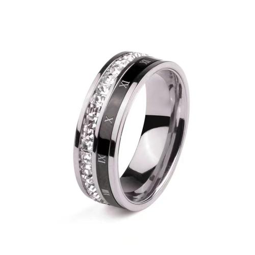 Couple Finger Rings 304 Stainless Steel Vacuum Ion Plating Unisex & with rhinestone Sold By PC