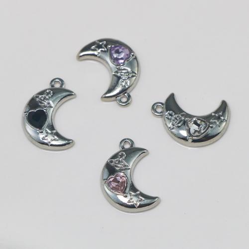 Zinc Alloy Rhinestone Pendants Moon silver color plated DIY & with rhinestone nickel lead & cadmium free Sold By PC