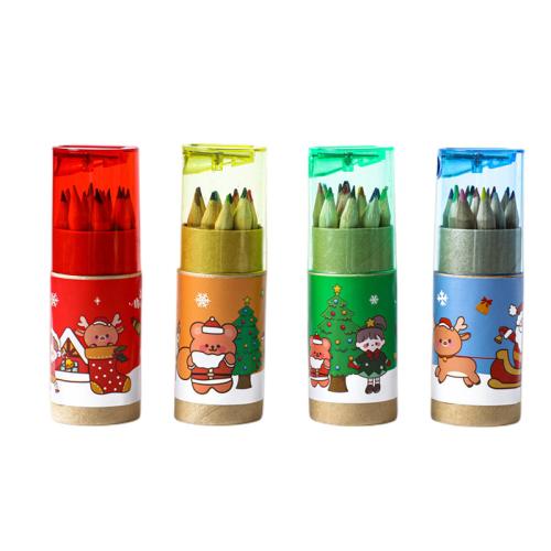 bois Crayon de couleur, avec capuchon en plastique & Kraft, Conception de Noël, plus de couleurs à choisir, 110x35mm, 12PC/boîte, Vendu par boîte